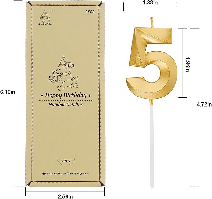 Birthday Candles, 1.96 Inch Number 25 Happy Birthday Candles, Number Candles Decoration for Birthday Party and Anniversary Celebration(Champagne Gold)