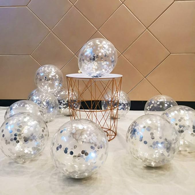 Party Balloons 12inch 50 Pcs Latex Confetti Balloons Birthday Balloons Party Decoration Wedding Baby Shower Christmas Party-Confetti Silver