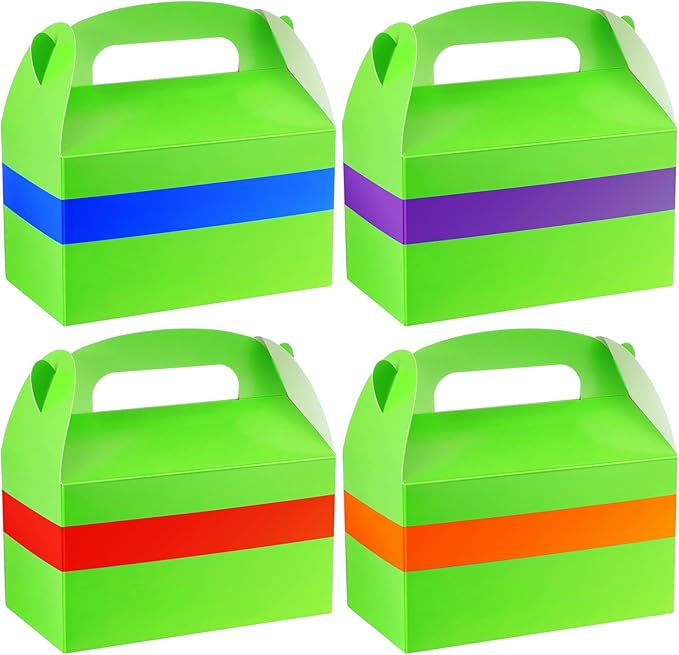 Marspark 24 Pack Green Turtle Anime Birthday Party Supplies, Paper Gift Boxes, Cartoon Candy Treat Boxes for Anime Themed Birthday Party Decorations(Green Pattern)