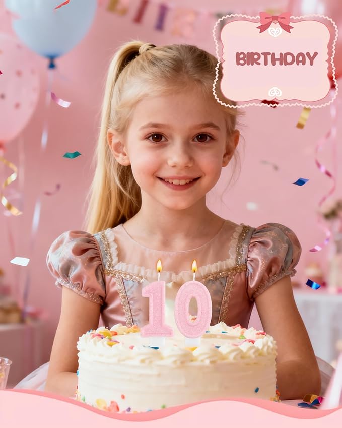 Birthday Candles for Cake, Pink Number Candles, Cake Candles with Greeting Card for Birthday Party Wedding Anniversary Celebrations (Bright Pink 0 Candle)