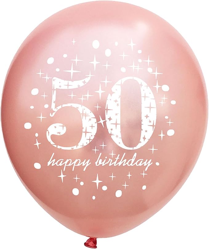 SHUNTAI 50th Birthday Balloons Women Rose Gold 50th Birthday Decorations for Her Happy 50th Birthday Latex Confetti Balloon 50 Years Old Anniversary Theme Birthday Party Supplies 15 Pack 12 Inch