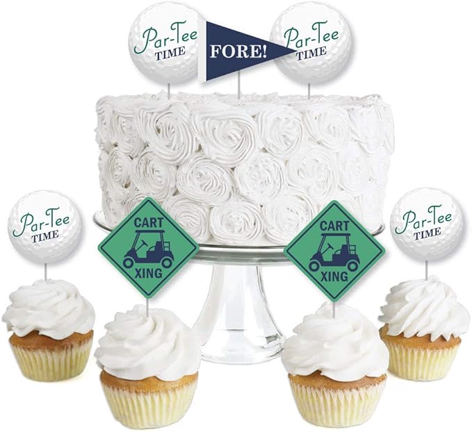 Big Dot of Happiness Par-Tee Time - Golf - Dessert Cupcake Toppers - Birthday or Retirement Party Clear Treat Picks - Set of 24