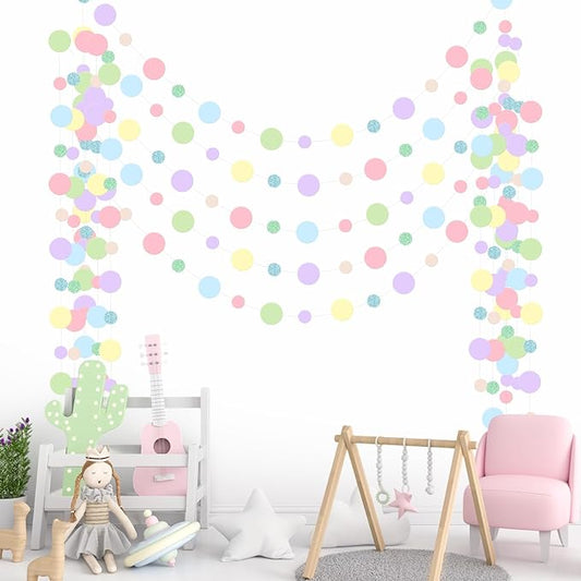 Outus 5 Pieces Colorful Circle Garland Banner Hanging Paper Dot Decorations for Classroom, Birthday Party, Baby Shower, Wedding Backdrop & Photo Booth Graduation Decor (Pastel)