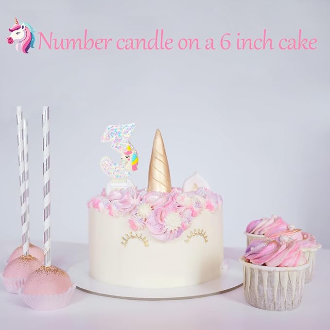 Birthday Candles - Number 3 Candle, Birthday Candles for Cake Topper, Unicorn Party Supplies, Cartoon Themed Party Favors