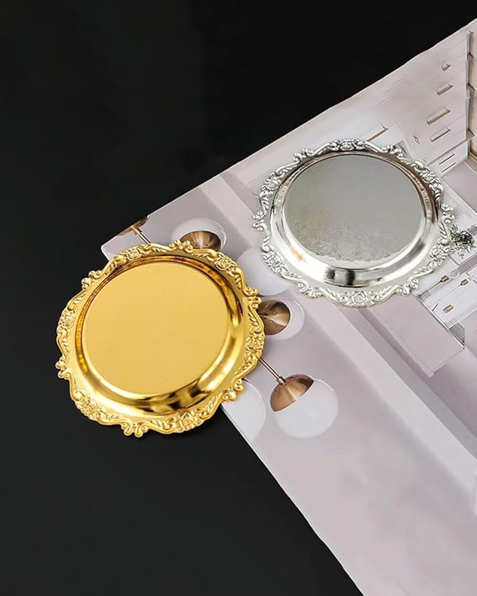 Round Decorative Tray 5.9in Metal Dessert Plates Vintage Coffee Table Tray for Snacks Fruit Gold