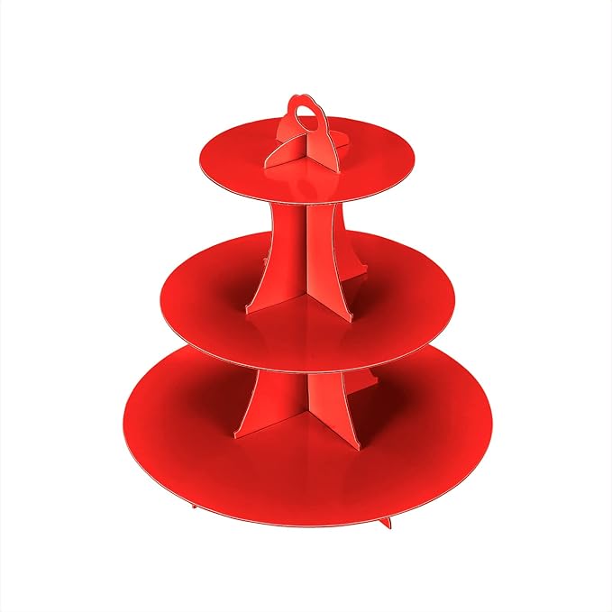 YLDW Cupcake Stand, 3-Tier Cupcake Stand Display, Cardboard Cup Cake Tower Stand, Disposable Dessert Stand for Birthday Tea Party Baby Shower Treat Decorations, Red