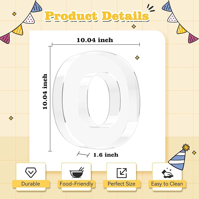 Ledido 10’’ Acrylic Letter Charcuterie Board Box, Reusable Fillable Serving Tray for Candy Cake Fruit Snack, Easy-Clean Acrylic Charcuterie Tray for Birthday Anniversary Party Decorations, Letter O