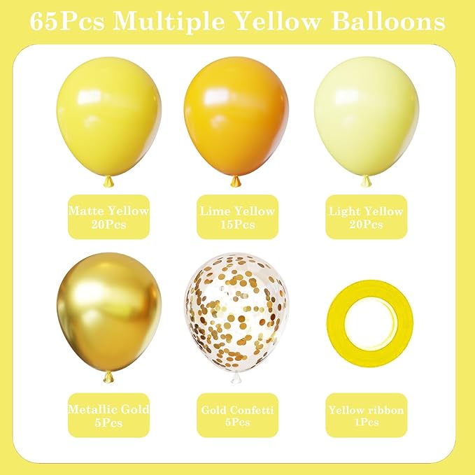 Yellow Balloons Kit, 65Pcs Light yellow Balloon, 12in Pastel Lemon Yellow Latex Balloons for Birthday Wedding Baby Shower Bride Sunflower Theme Party Decoration