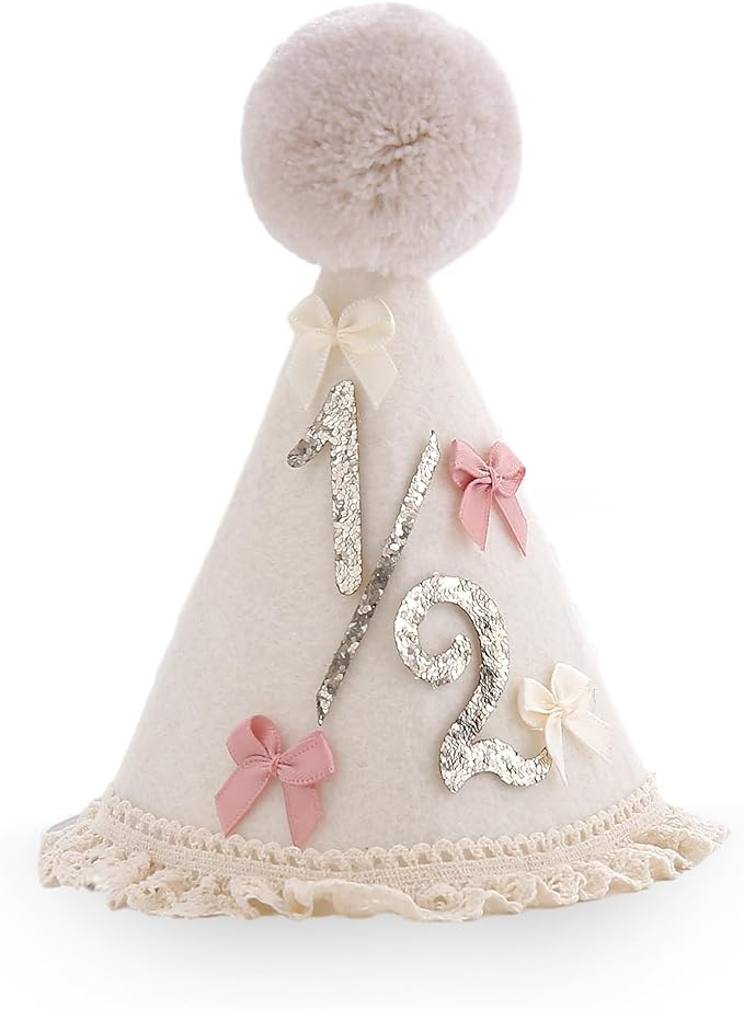 Bow Half Birthday Hat for Her – Pink 1/2 Crown, Half Way to One Bday Baby Girl Party Hat Decor, Cake Smash Outfit
