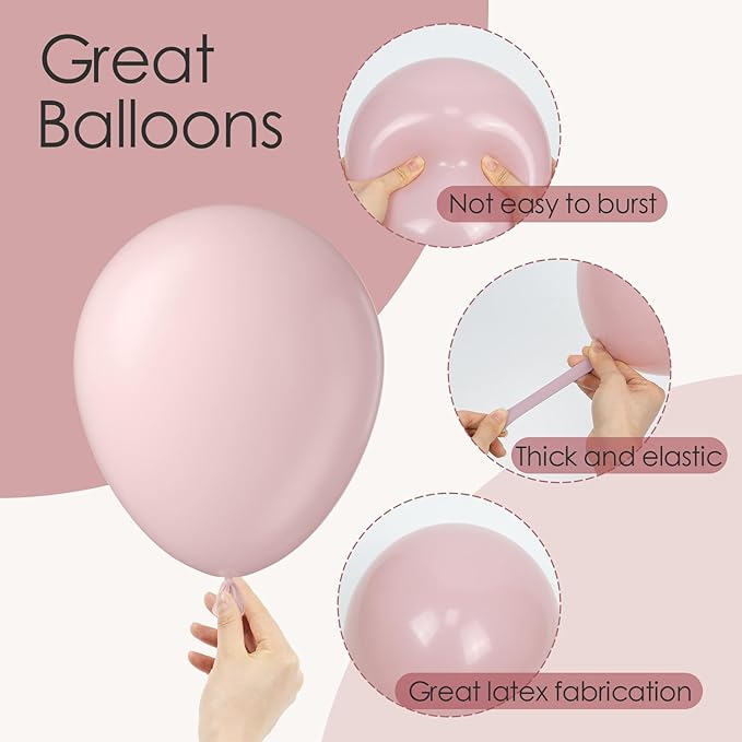 120pcs Dusty Pink Balloons, 18 12 10 5 inch Pastel Pale Lihgt Pink Balloons Different Sizes Dusty Rose Balloon Arch Kit for Boho Bachelorette Baby Shower Birthday Party Decorations