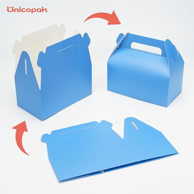 UnicoPak 30 Pack Blue Gable Treat Boxes Party Favor Goodie Bag Boxes for Candy Treats Snacks Cookie Toys for Birthday Party Special Events, 6.5x3.5x3.5 Inches