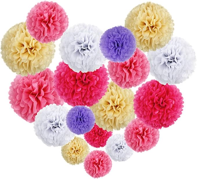 XIKSXITN 12 pc Purple Tissue Paper Pom poms in 3 Colors-Hanging Paper Flowers Ball for Party Decorative
