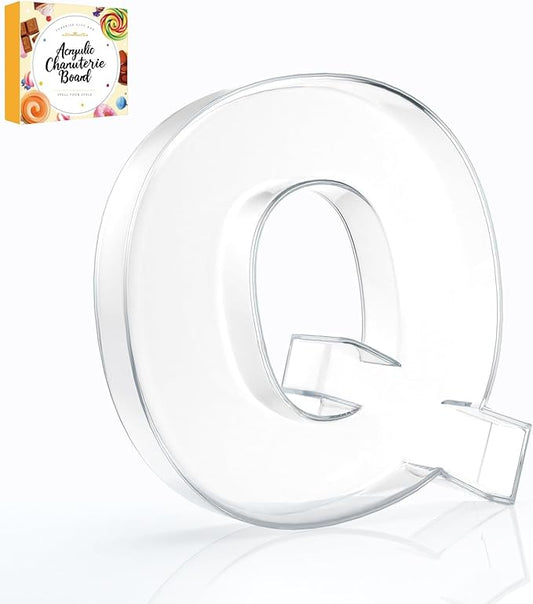 10" Acrylic Charcuterie Letters Fillable Tray, Reusable Alphabet Number Shaped Serving Plates for Charcuterie Board, Display Fruit, Candy, Cake, Party Decor, Birthday, Anniversary（Q）