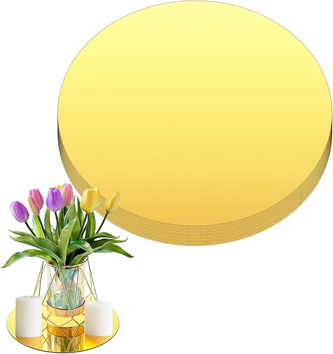 16Pack Pack Round Mirror Centerpieces for Tables, No Glass Acrylic Gold Circle Mirror Tray Candle Plates Mirror Tiles for Wedding Birthday Graduation Party Table Centerpieces Decorations (12inch/30cm)