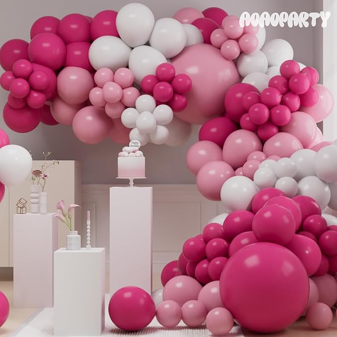Pink Balloons Garland Arch Kit Different Sizes Pack 150Pc 18Inch 10Inch 5Inch Latex Hot Pink White Balloons for Wedding Birthday Baby Shower Bridal Shower Party Decorations