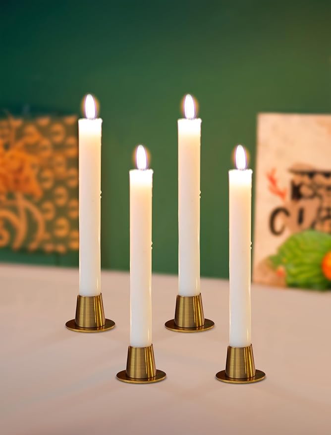 NUPTIO Candle Stick Candle Holder: Set of 4 Gold Candlestick Taper Holders - Brass Small Metal Candleholder for Fall Thanksgiving Christmas Fireplace Table Centerpiece