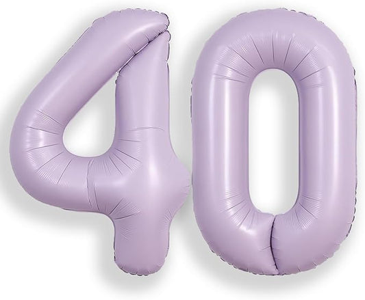 SUWEN 40 Inch Light Purple Large 40 Balloon Number Big Foil Helium Lavender Number Balloons Huge Mylar 0-9 Giant Jumbo Happy 40th Birthday Party Anniversary Decorations