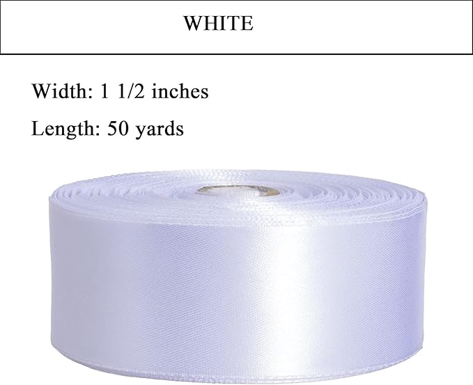 YASEO 1 1/2 Inch White Solid Satin Ribbon, 50 Yards Craft Fabric Ribbon for Gift Wrapping Floral Bouquets Wedding Party Decoration