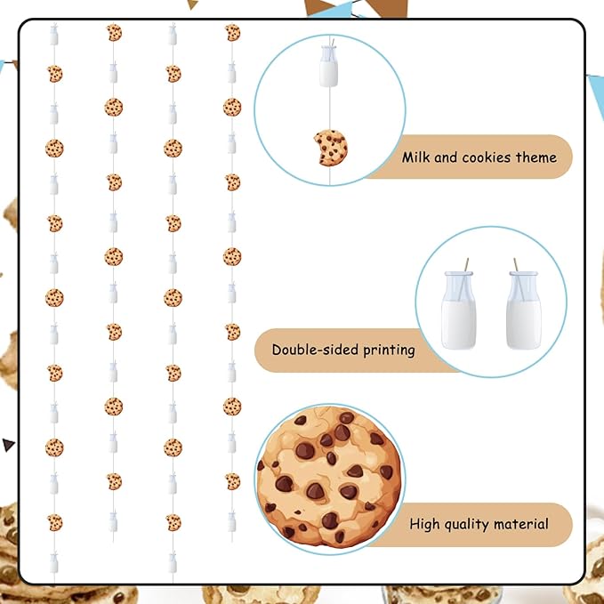 Jollyboom Milk & Cookies Birthday Party Decorations - Hanging Dot Garland Banner Streamer for Sweet 1st Birthday Chocolate Chip Drinks Bottle Boys & Girls