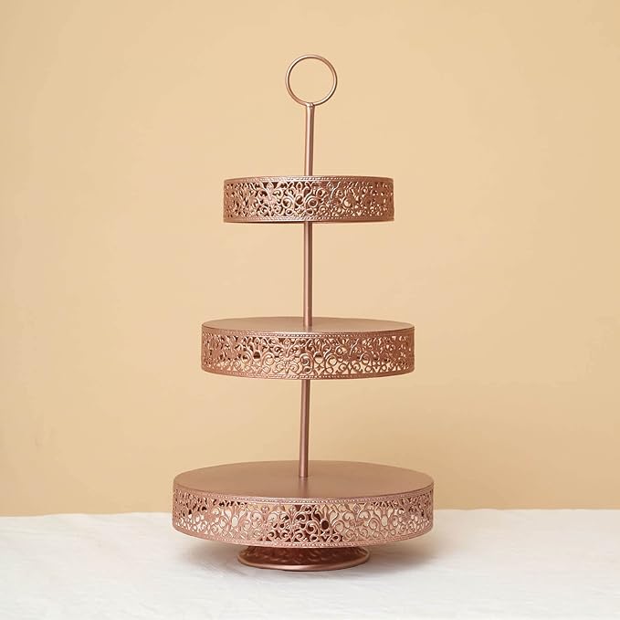 Efavormart 23" Tall 3-Tier Blush/Rose Gold Metal Reversible Cupcake Stand, Dessert Holder, Display Serving Tray