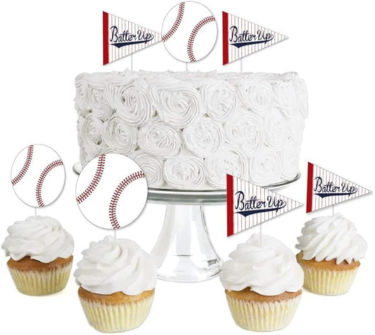 Big Dot of Happiness Batter Up - Baseball - Dessert Cupcake Toppers - Baby Shower or Birthday Party Clear Treat Picks - Set of 24