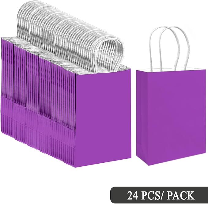 qiqee 24PCS Small Gift Bag with Handles Bulk 8.3"x6"x3" Gift Bags Violet Bags Multiple Uses (Small Size)