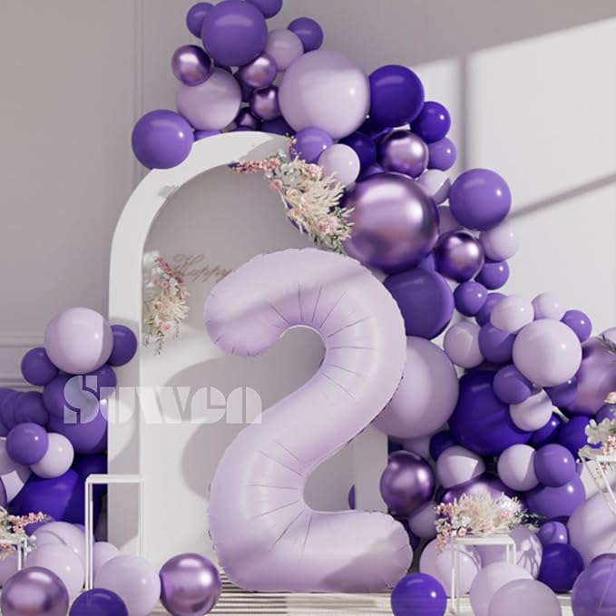 SUWEN 40 Inch Light Purple Large 2 Balloon Number Big Foil Helium Lavender Number Balloons Huge Mylar 0-9 Giant Jumbo Happy 2nd Birthday Party Anniversary Decorations