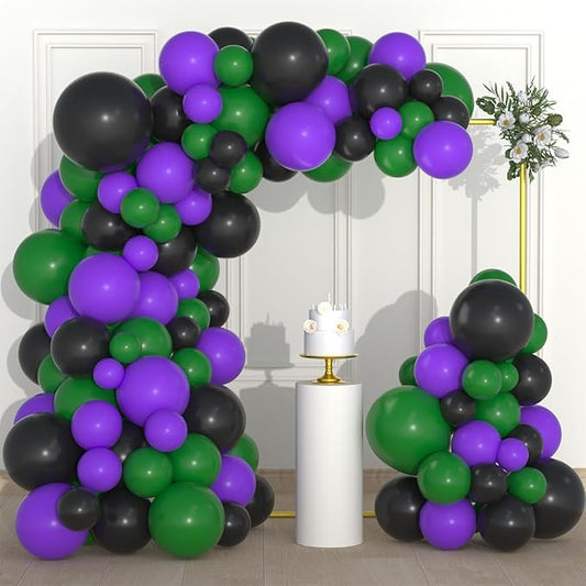 Purple Green Black Balloon Garland Arch Kit - Purple Black Balloon Green Black Balloons Video Game Balloons for Truck Car Hero Video Game Miner Birthday Graduation Party Decorations