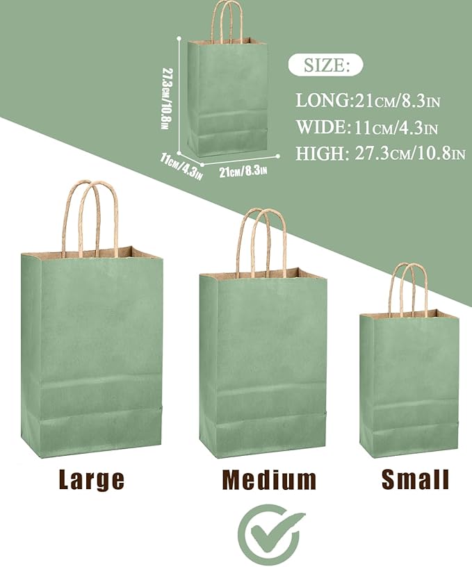 qiqee Aqua Green Gift Bag with Handles Bulk 24Pcs Paper Bags -10.6"x8.3"x4.3"Party Favor Bags - Solid Color