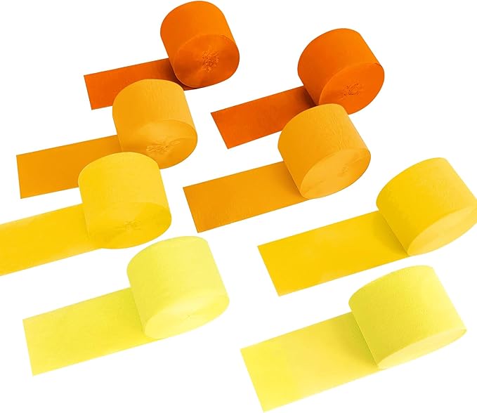 8 Rolls in 4 Colors Gradient Yellow Party Crepe Paper Streamer, 8 Pieces 82 feet Streamets Party Decorations, Party Supplies for Bachelorette Wedding Birthday Baby Shower Graduation Bridal Shower