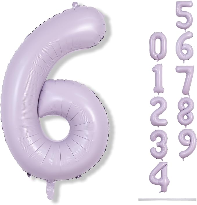 40 Inch Balloon Number 6 Light Purple, Large Foil Pastel Purple 6 Balloons Number for Women, Lavender Globos de Numero 6 Helium Balloons for Girls 6th Birthday Anniversary Graduation Party Decorations