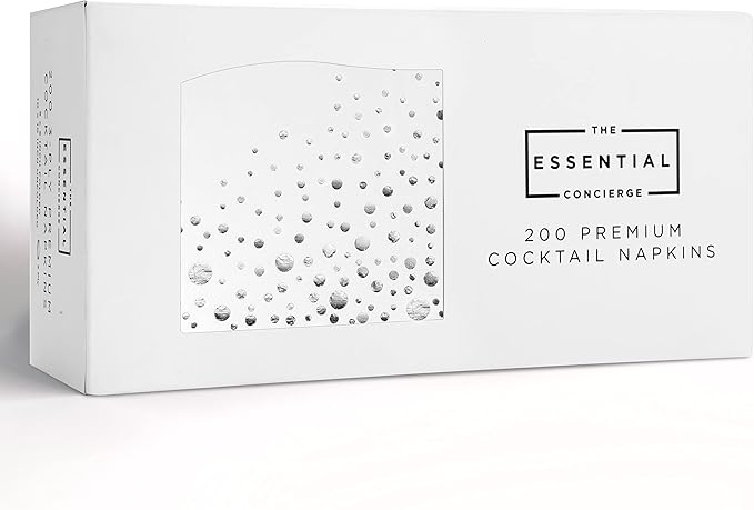 Stylish Silver Cocktail Napkins, 200 3 Ply White and Silver Napkins for Wedding Reception, 5x5 Inch Wedding Cocktail Napkins, Paper Cocktail Napkins for Party, Bridal Shower Napkins or Party Napkins
