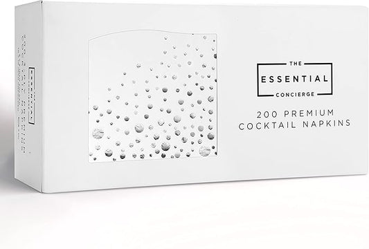 Stylish Silver Cocktail Napkins, 200 3 Ply White and Silver Napkins for Wedding Reception, 5x5 Inch Wedding Cocktail Napkins, Paper Cocktail Napkins for Party, Bridal Shower Napkins or Party Napkins