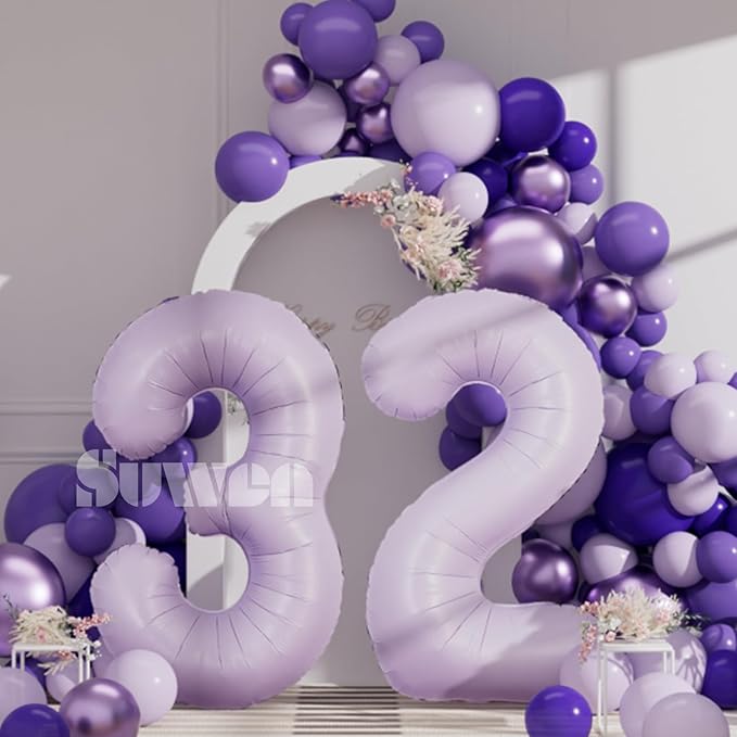 SUWEN 40 Inch Light Purple Large 32 Balloon Number Big Foil Helium Lavender Number Balloons Huge Mylar 0-9 Giant Jumbo Happy 32th Birthday Party Anniversary Decorations