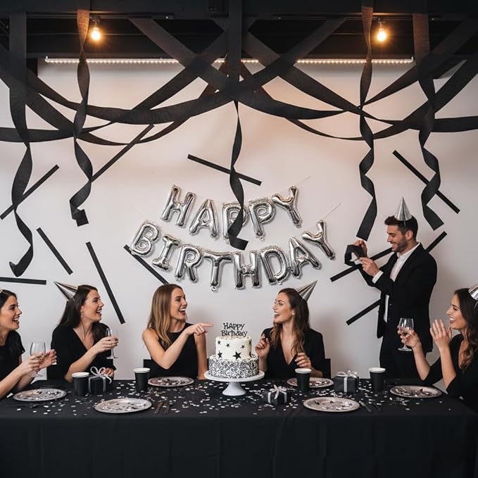Black Streamers 4 Rolls, 328 Ft Black Crepe Paper, Streamer Party Decorations for Birthday, Wedding, Showers (1.8 in x 82 ft/Roll)