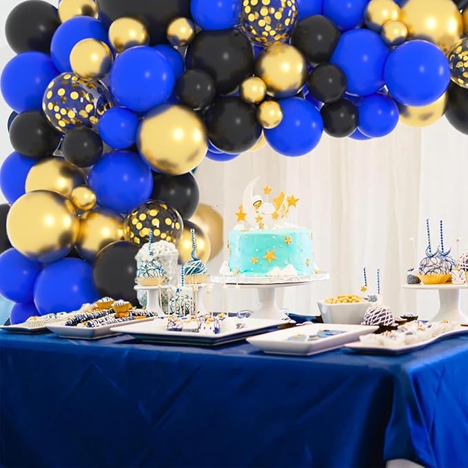 Royal Blue Black Gold Balloon Garland Arch Kit - Blue and Black Balloons Metallic Gold Balloons Video Game Balloons for Men Video Game Birthday Retirement Graduation Party Decorations