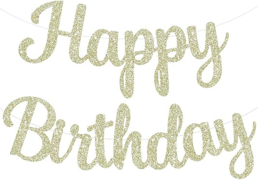 BEISHIDA Happy Birthday Banner - NO DIY,Light Gold 10Feet Pre-Strung-Glitter Birthday Sign Garland Backdrop Decorations for Women men Party