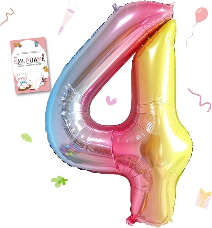 40 Inch Number Balloons 0-9 Rainbow Gradient Large Number 4 Balloons, Digital Balloons for Birthday Party Celebration Decorations, Helium Foil Number Balloons for Wedding Anniversary