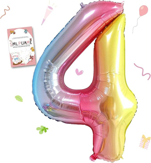 40 Inch Number Balloons 0-9 Rainbow Gradient Large Number 4 Balloons, Digital Balloons for Birthday Party Celebration Decorations, Helium Foil Number Balloons for Wedding Anniversary
