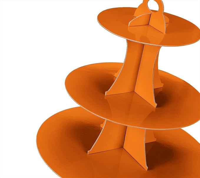 YLDW Cupcake Stand 2Pcs, 3-Tier Cupcake Stand Display, Cardboard Cup Cake Tower Stand, Disposable Dessert Stand for Birthday Tea Party Baby Shower Treat Decorations, Orange