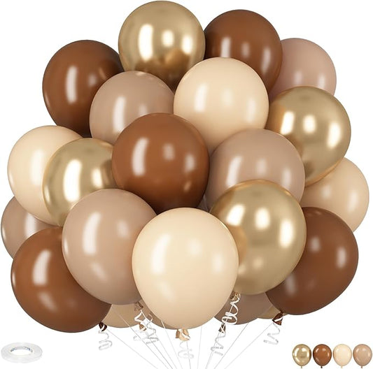 HILAVO Brown Gold Balloons, 12 inch Double Stuffed Brown Gold and Cream Beige Balloons for Neutral Baby Shower Boho Wedding Birthday Party Decorations