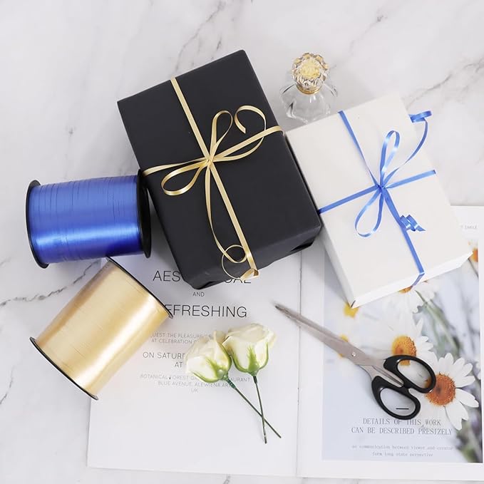 TONIFUL 500 Yards Curling Ribbon-Balloon Ribbon-Balloon String for Art&Craft Decor,Gift Wrapping,Ribbons and Bows for Christmas New Year Birthday Gifts Graduation Supplies (Blue and Gold)