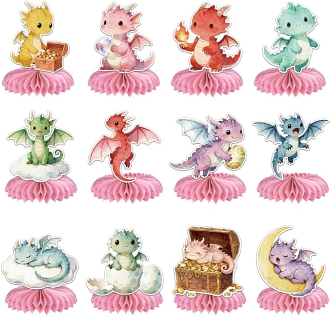 ANATTASOUL 12PCS Table Honeycomb Centerpieces Watercolor Dragon Birthday Party Decorations for Table, 7.48"*5.9" Honeycomb Decorations for Wedding, Christmas, Anniversary, Home Decor