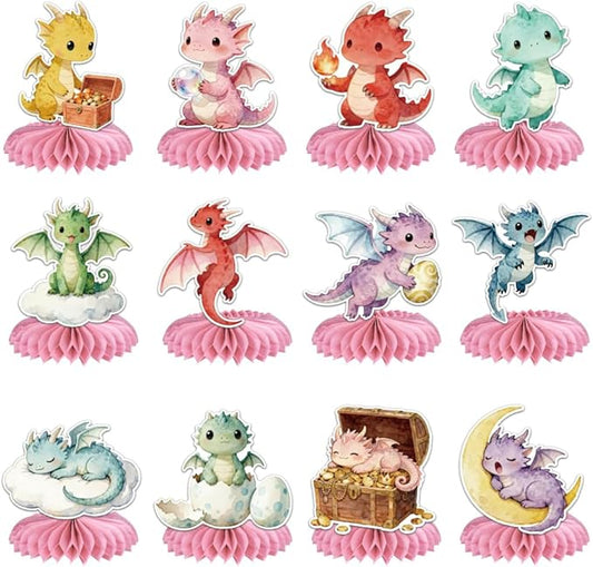 ANATTASOUL 12PCS Table Honeycomb Centerpieces Watercolor Dragon Birthday Party Decorations for Table, 7.48"*5.9" Honeycomb Decorations for Wedding, Christmas, Anniversary, Home Decor