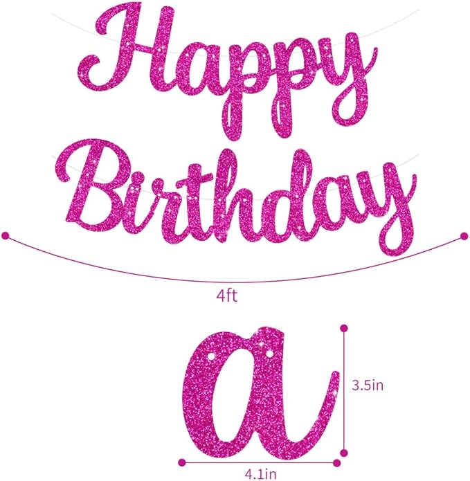 BEISHIDA Happy Birthday Banner - NO DIY,Rose Red 10Feet Pre-Strung-Glitter Birthday Sign Garland Backdrop Decorations for Women men Party