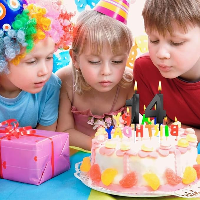 14 Candle for Boy 14 Birthday Candle Black Candles 14 Candles for Cakes Happy 14th Birthday Decorations for Girls Black Birthday Decorations 14th Birthday Cake Topper