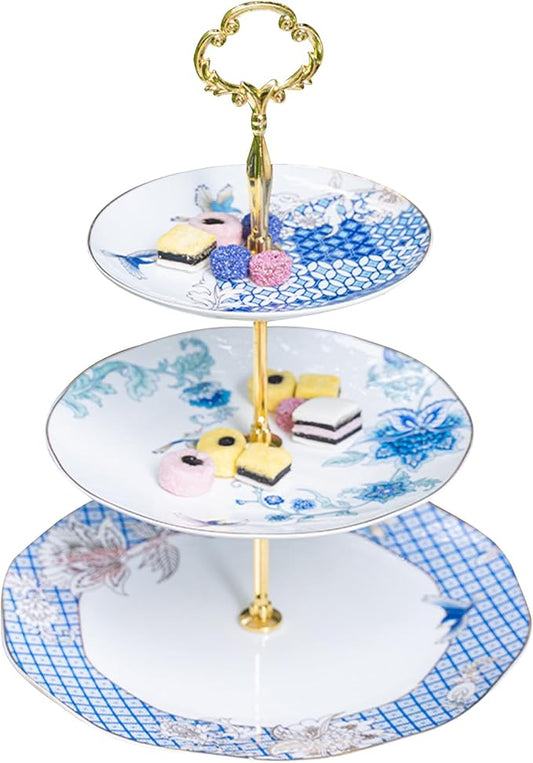 ACMLIFE Cupcake Stand Porcelain Ceramic Cake Stand with 3 Tiers, Wedding Cake Stand Dessert Table Display Set Cup Cake Tower Stand Serving Tray for Tea Party, Christmas and Gift