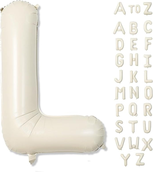 Cream Name Balloon Letters, Large Mylar Helium Alphabet L Custom Balloon Letter Beige Decor, 40 Inch Inflatable Sand White Letter L Foil Customize Balloons for Girls Birthday Party Decoration Supplies