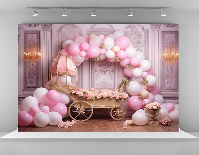 Kate 10x6.5ft Sweet 1st Birthday Party Backdrops for Photography Colorful Balloons Background Baby Bassinet Pink Flowers Backgrounds Children Birthday Party Cake Smash Studio Backdrop