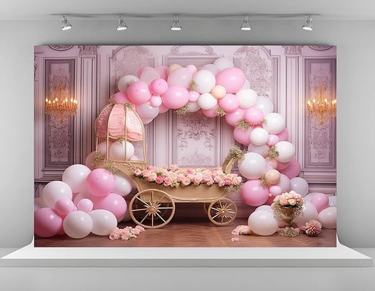 Kate 10x6.5ft Sweet 1st Birthday Party Backdrops for Photography Colorful Balloons Background Baby Bassinet Pink Flowers Backgrounds Children Birthday Party Cake Smash Studio Backdrop